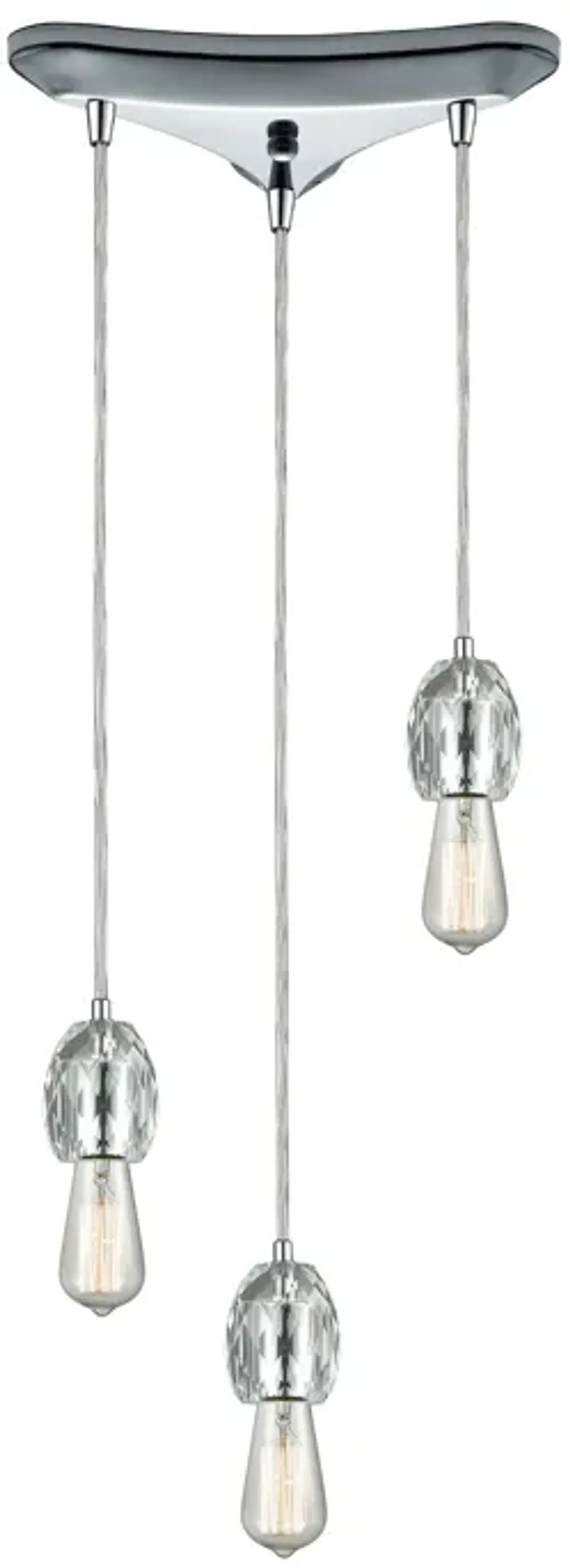 Socketholder 3-Light Triangular Pendant Fixture in Polished Chrome