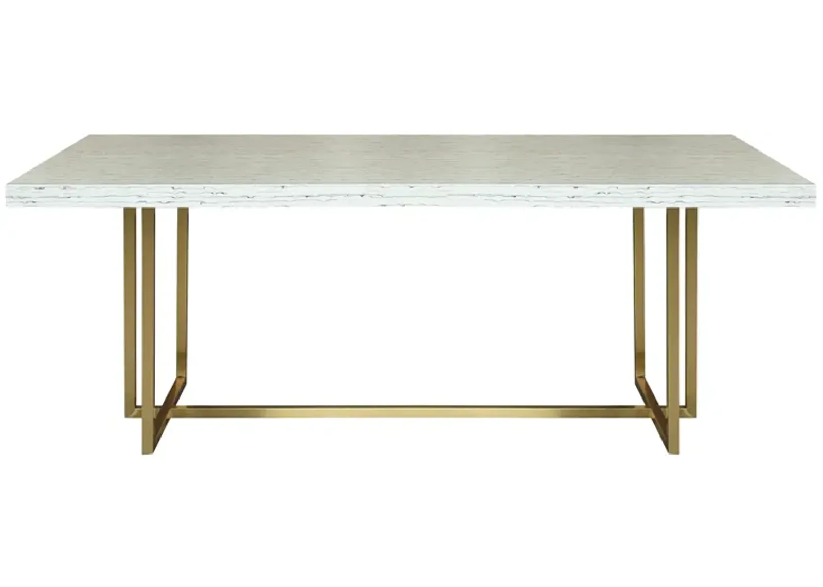 Harmony Contemporary Dining Table in Brushed Gold Finish and Ash Veneer Top