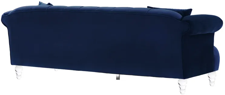 Elegance Contemporary Sofa in Blue Velvet with Acrylic Legs