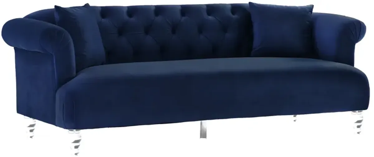 Elegance Contemporary Sofa in Blue Velvet with Acrylic Legs