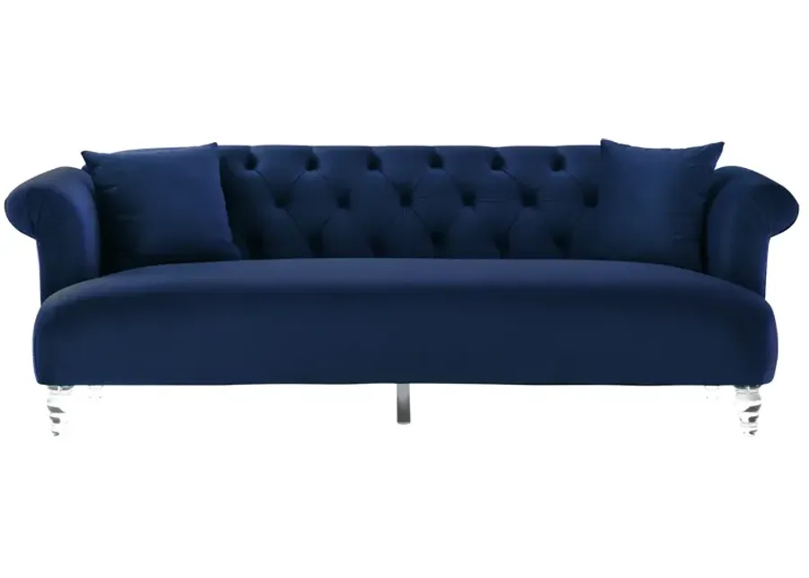 Elegance Contemporary Sofa in Blue Velvet with Acrylic Legs