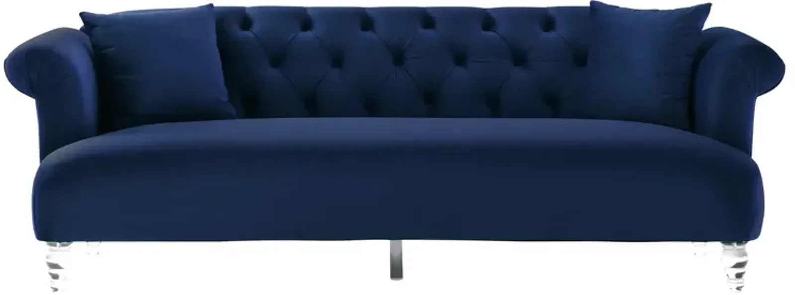 Elegance Contemporary Sofa in Blue Velvet with Acrylic Legs