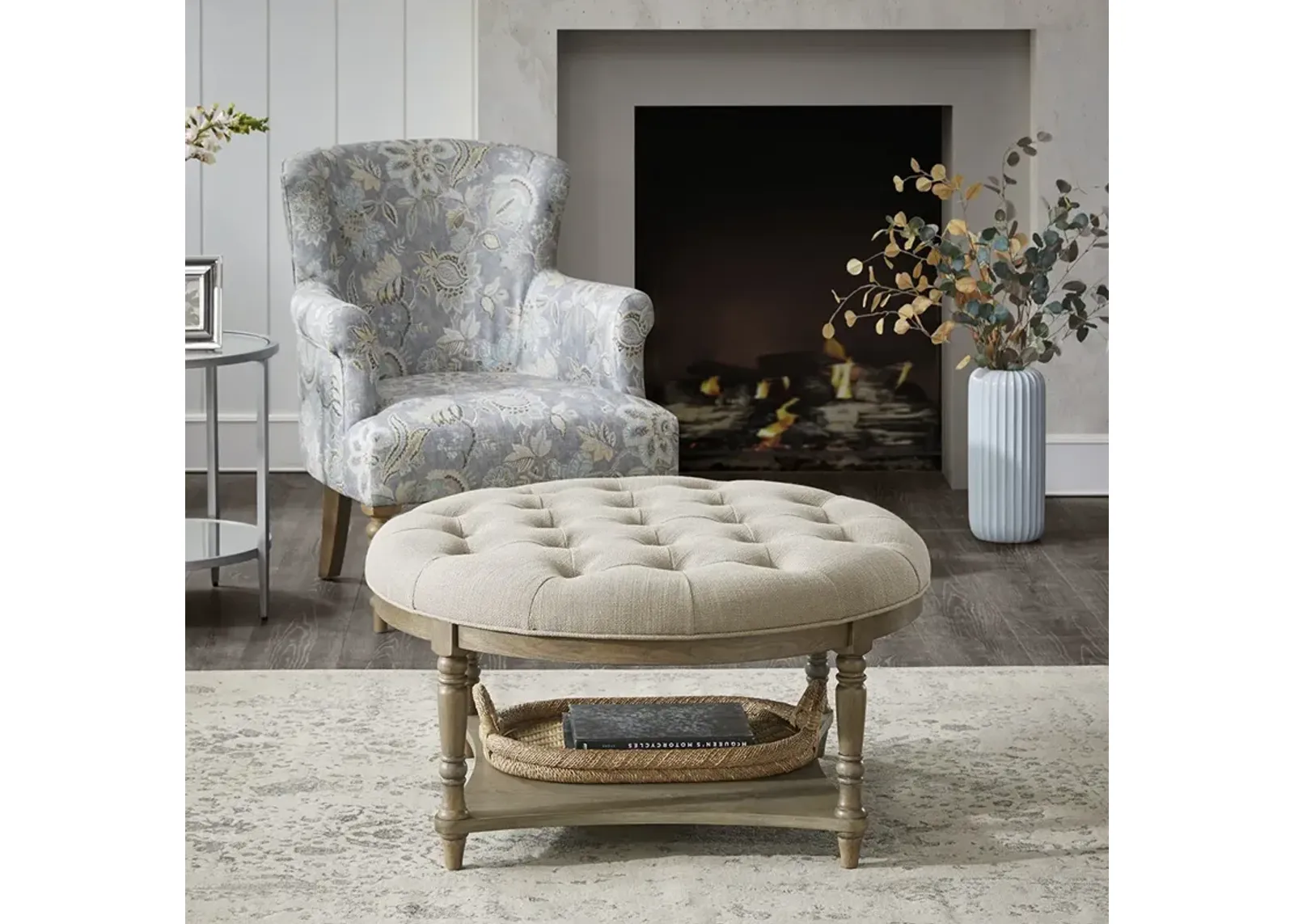 Martha Stewart Cedric Cream Accent Ottoman