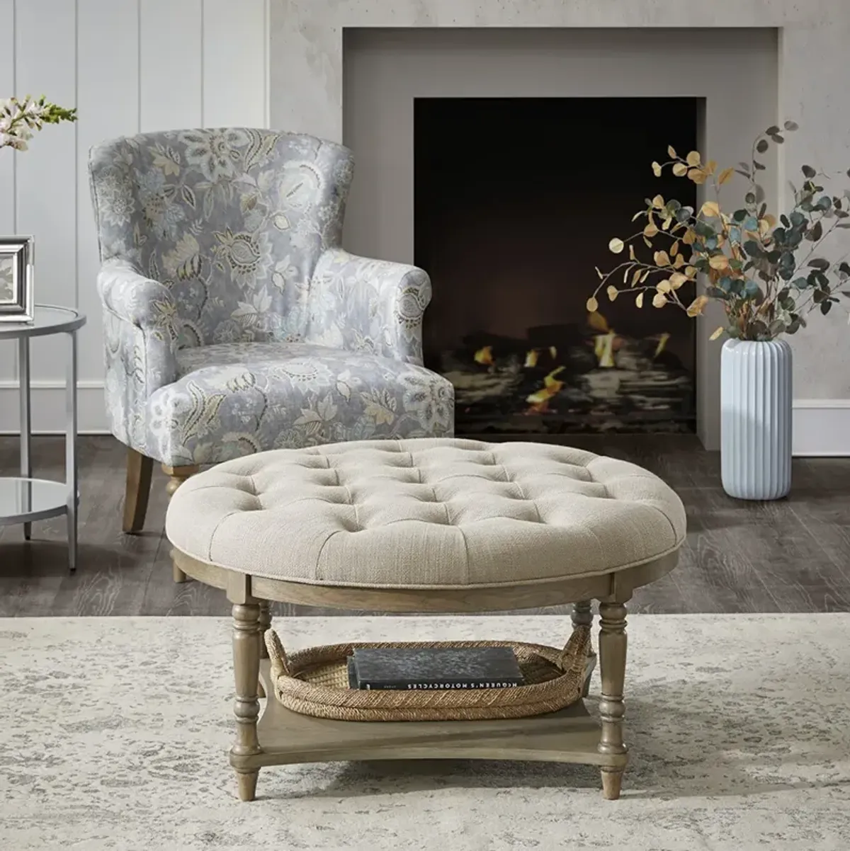 Martha Stewart Cedric Cream Accent Ottoman