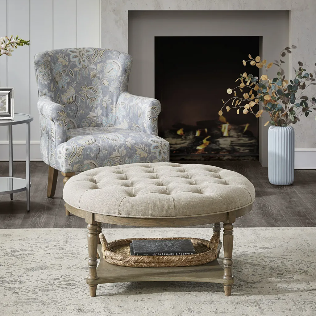 Martha Stewart Cedric Cream Accent Ottoman