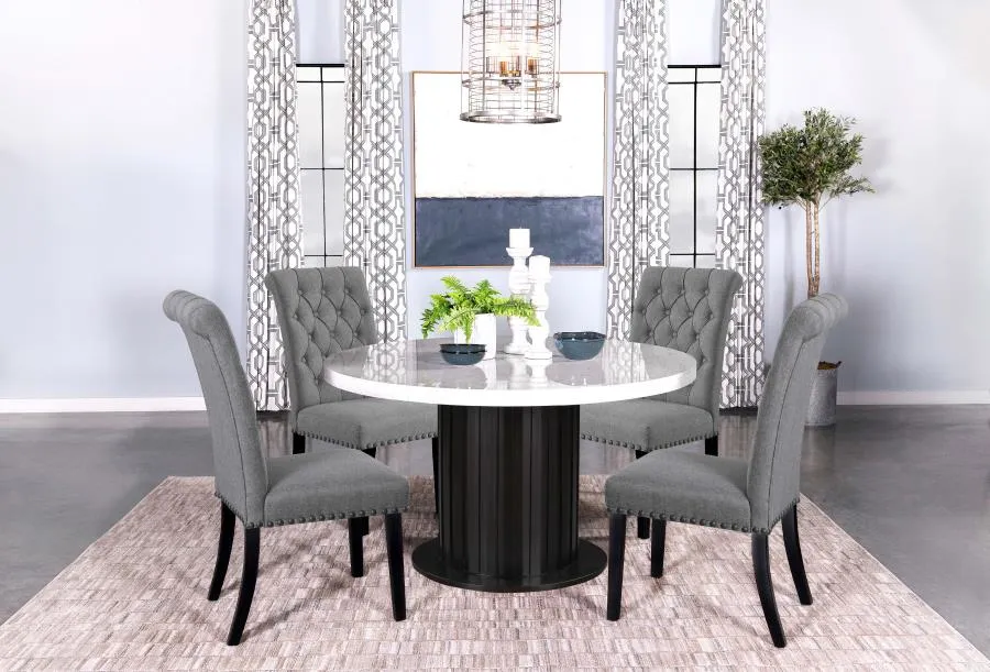 Sherry 5-piece Round Dining Set with Grey Fabric Chairs