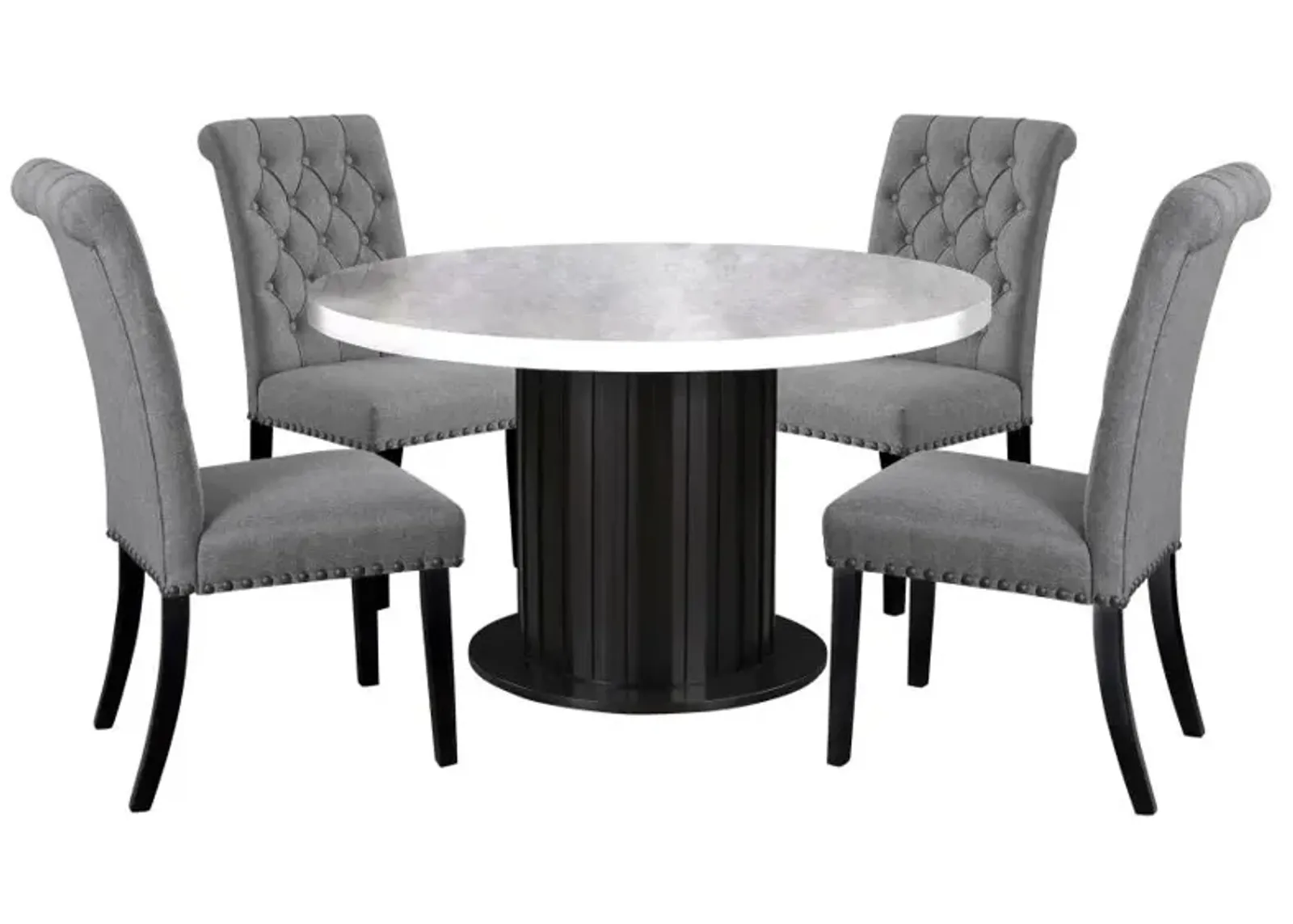 Sherry 5-piece Round Dining Set with Grey Fabric Chairs