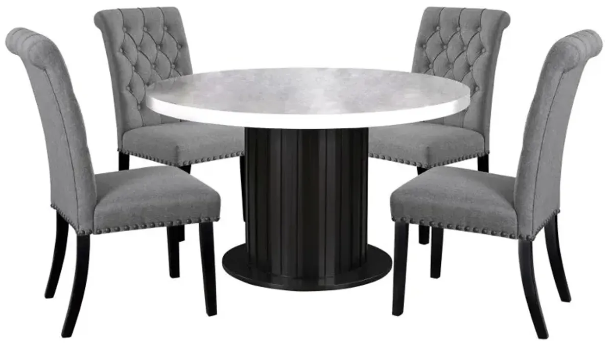 Sherry 5-piece Round Dining Set with Grey Fabric Chairs