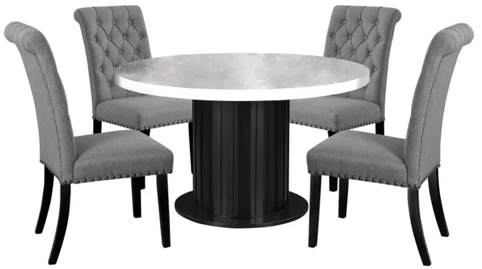 Sherry 5-piece Round Dining Set with Grey Fabric Chairs