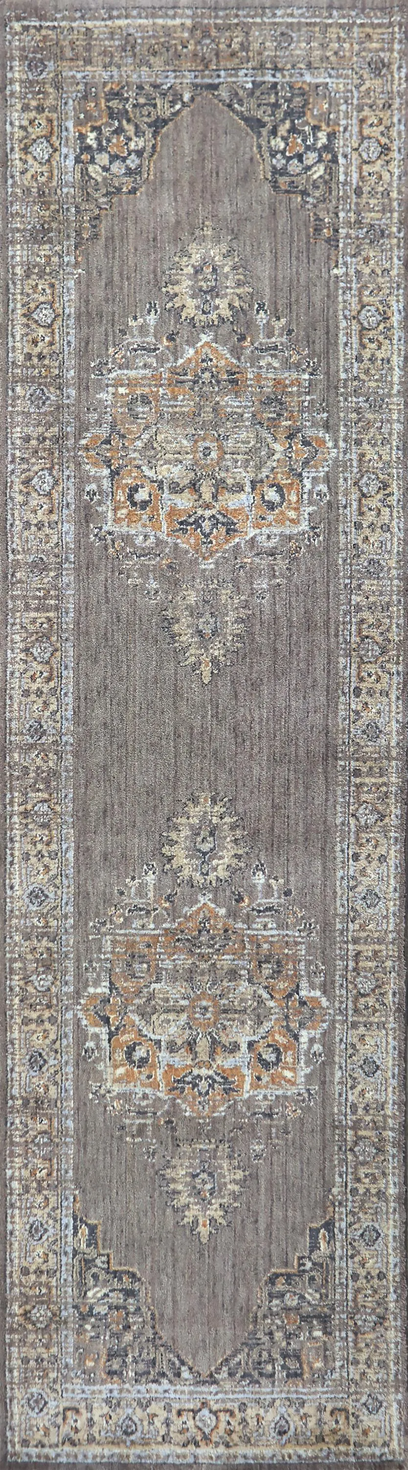 Gossamer Gray Medallion Distress 100% New Zealand Wool 2'6" x 8' Runner Rug