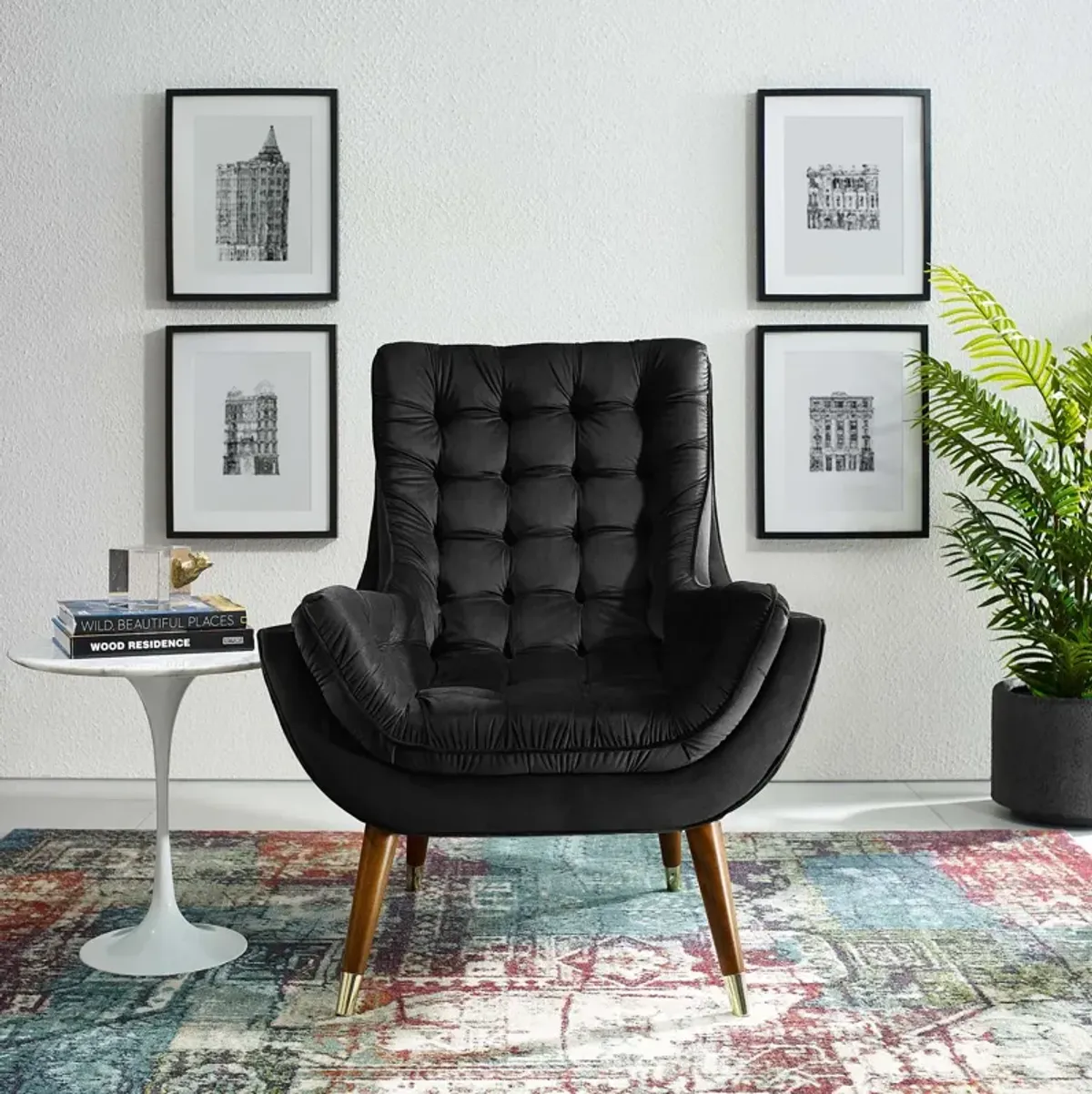 Suggest Button Tufted Performance Velvet Lounge Chair