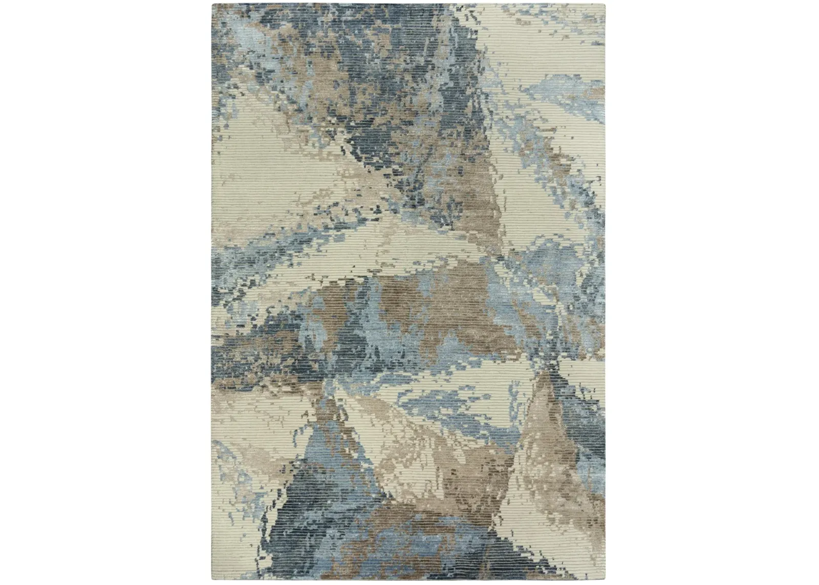 Finesse Beige/Blue Abstract Hand Spun New Zealand Wool/Tencel 2' x 3'  Rectangle Rug