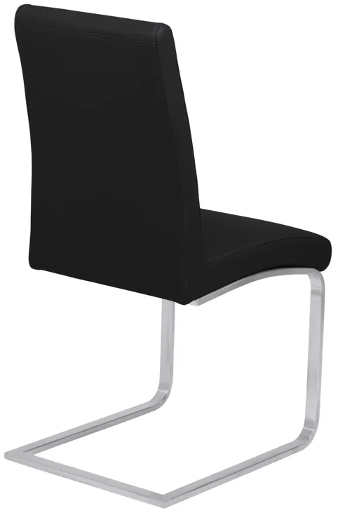 Blanca Contemporary Dining Chair in Black Faux Leather with Brushed Stainless Steel Finish - Set of 2