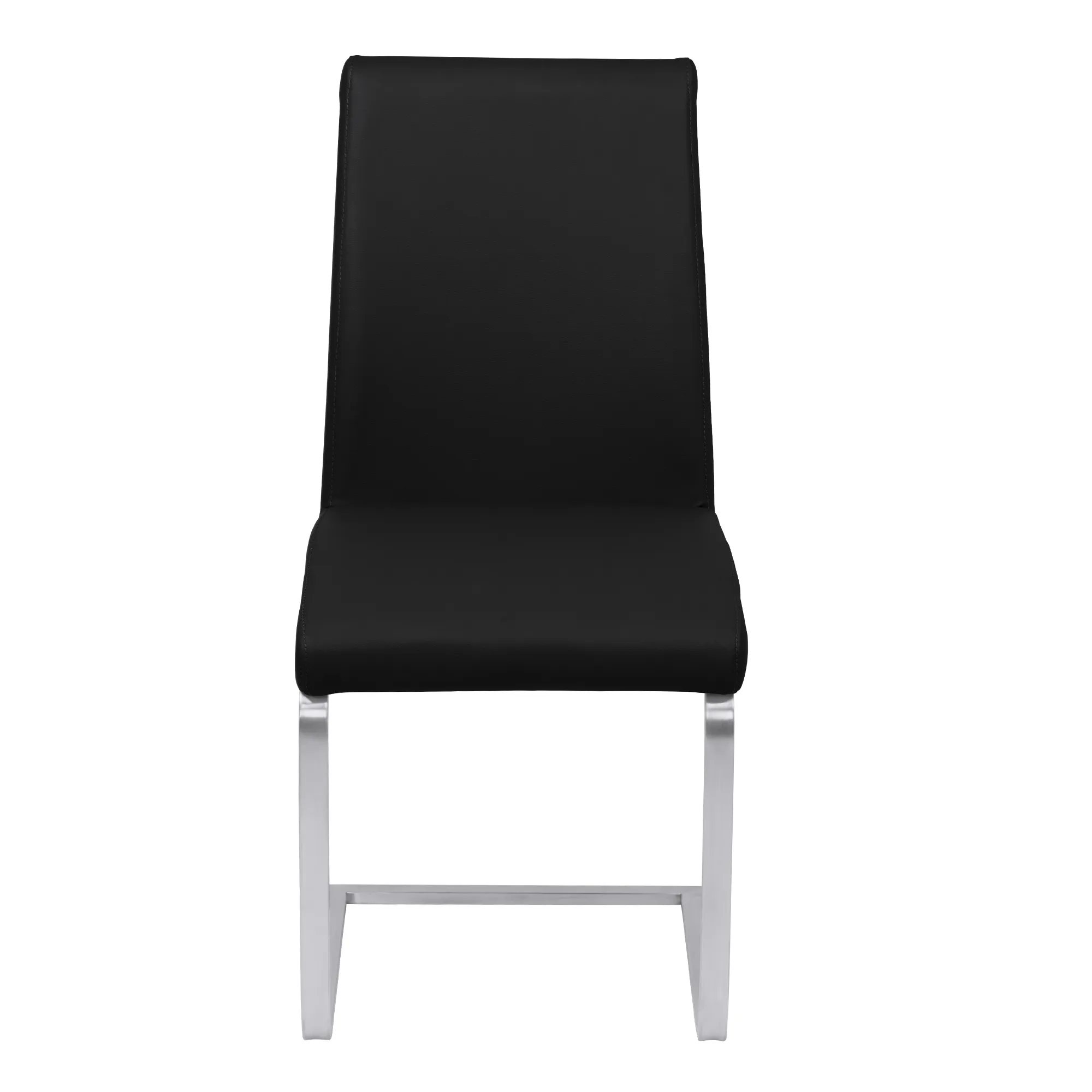 Blanca Contemporary Dining Chair in Black Faux Leather with Brushed Stainless Steel Finish - Set of 2