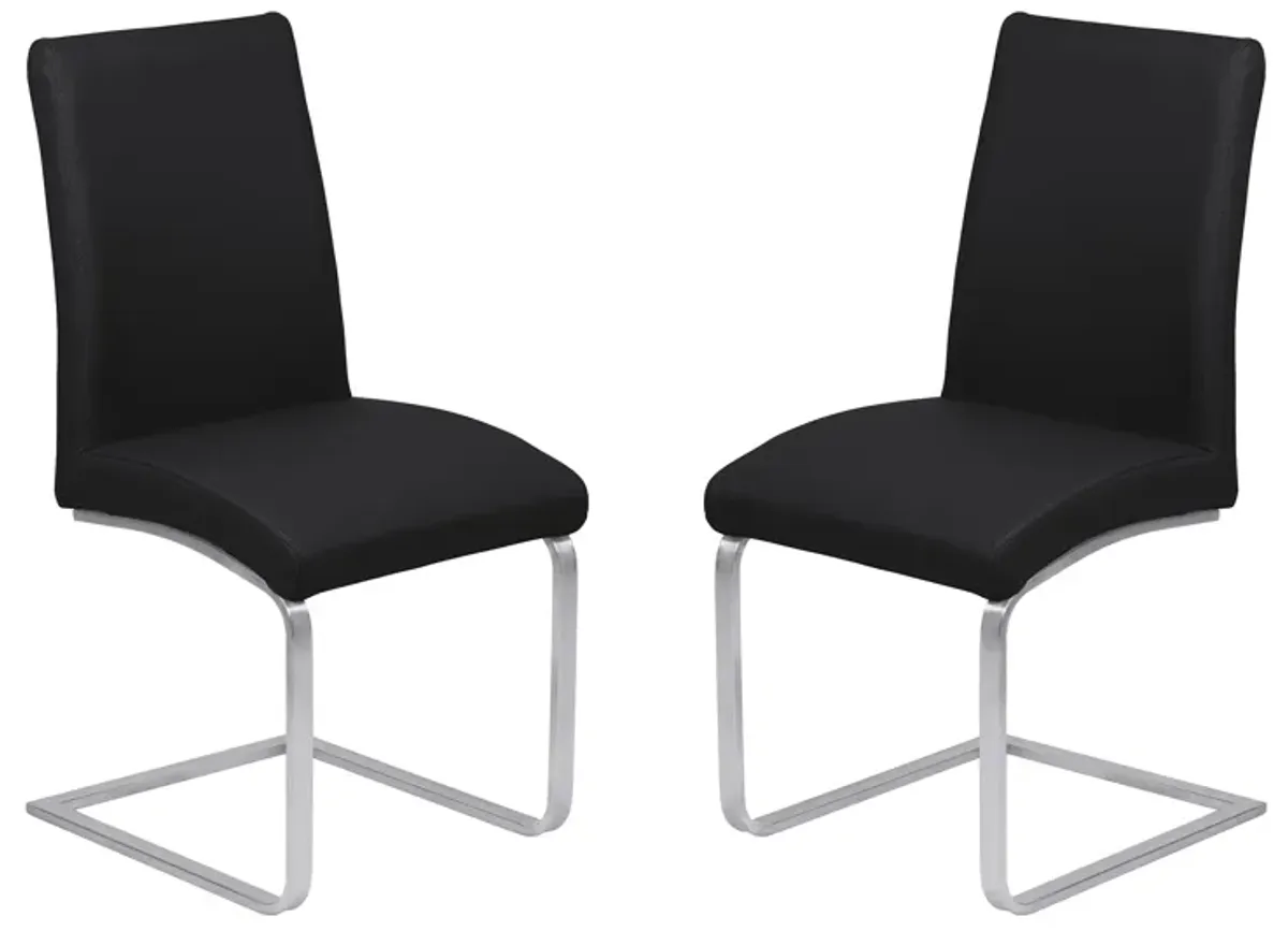 Blanca Contemporary Dining Chair in Black Faux Leather with Brushed Stainless Steel Finish - Set of 2