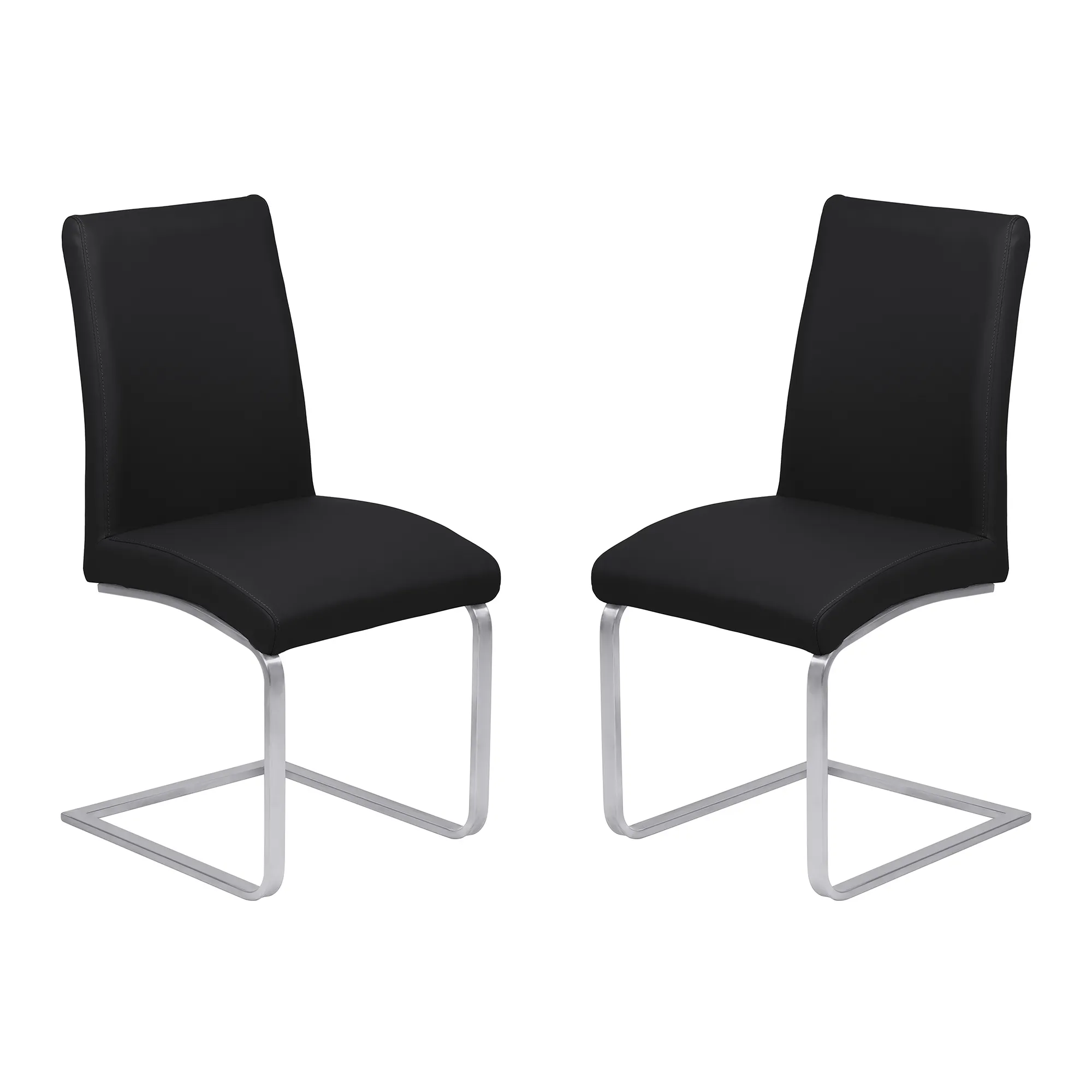 Blanca Contemporary Dining Chair in Black Faux Leather with Brushed Stainless Steel Finish - Set of 2