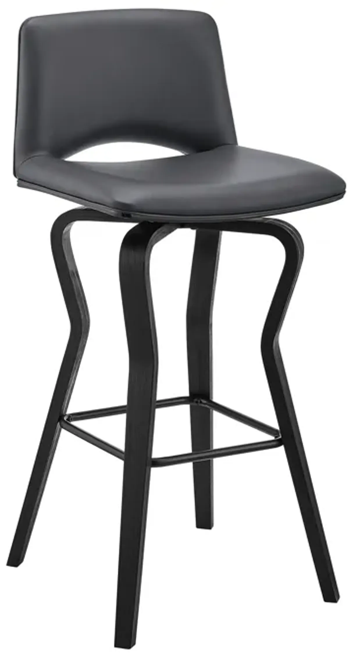 Gerty 30" Swivel Grey Faux Leather and Black Wood Bar Stool