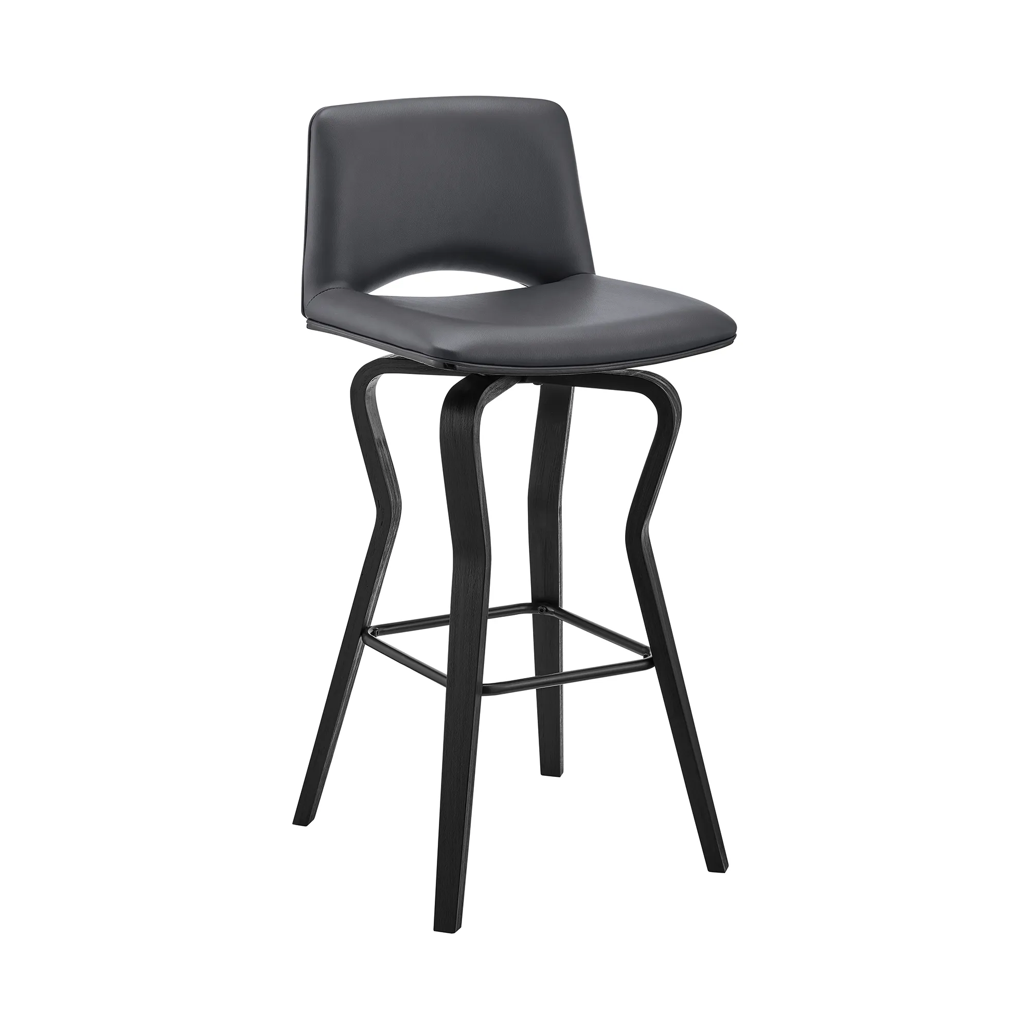 Gerty 30" Swivel Grey Faux Leather and Black Wood Bar Stool