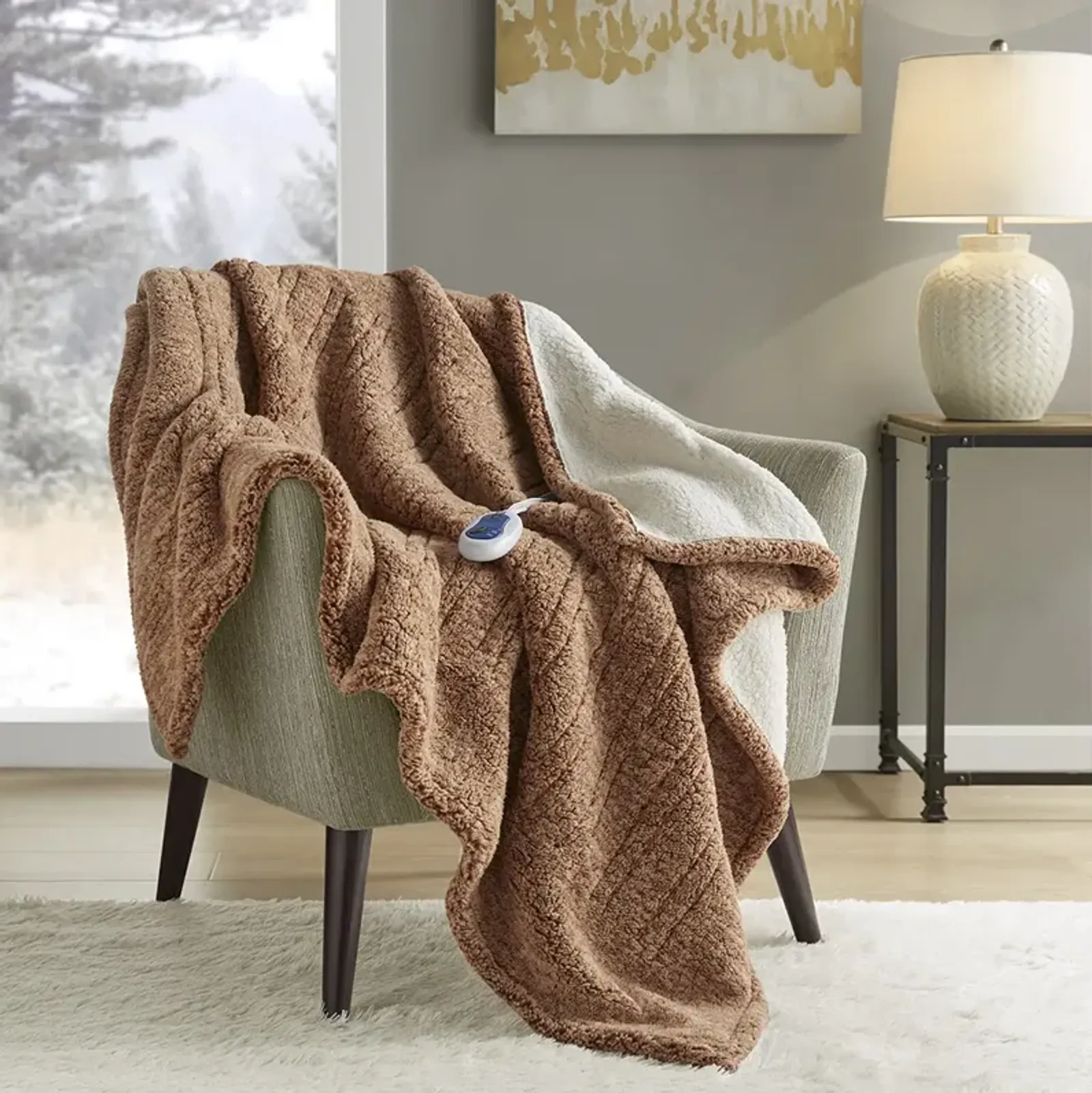 Marbled Sherpa Heated Throw