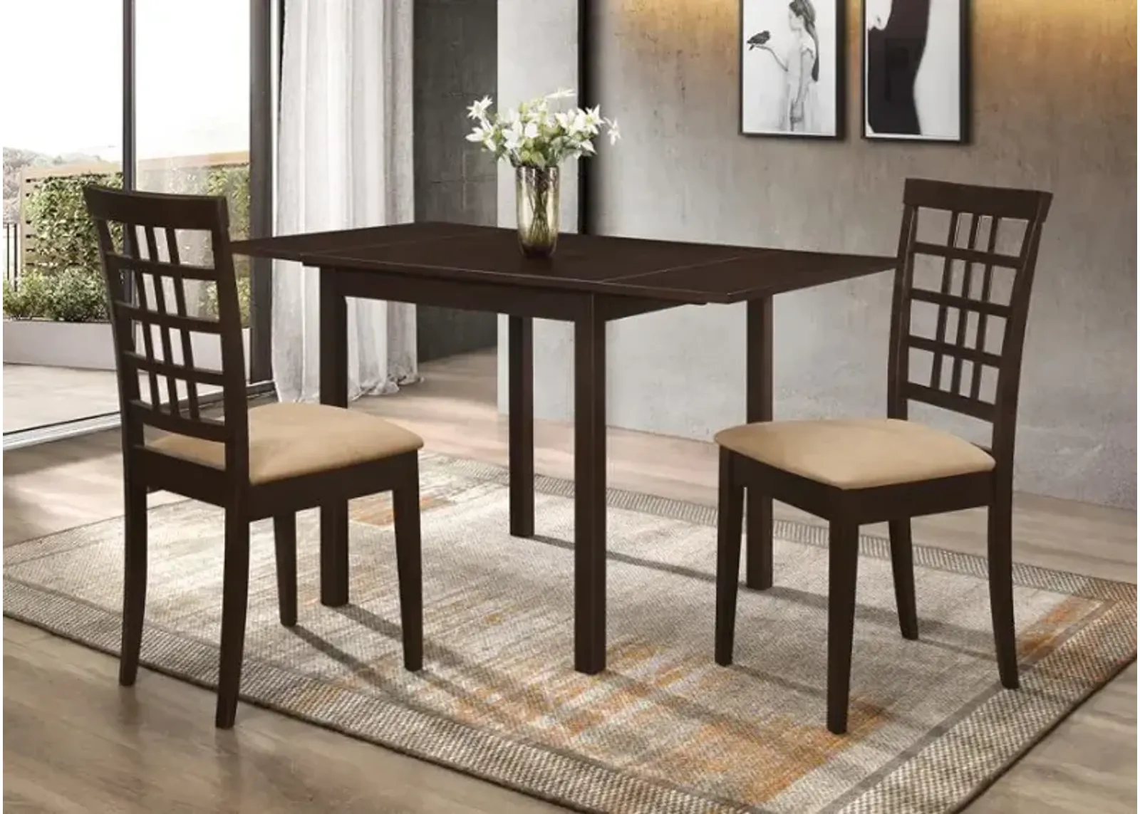 Kelso 3-piece Drop Leaf Dining Set Cappuccino and Tan