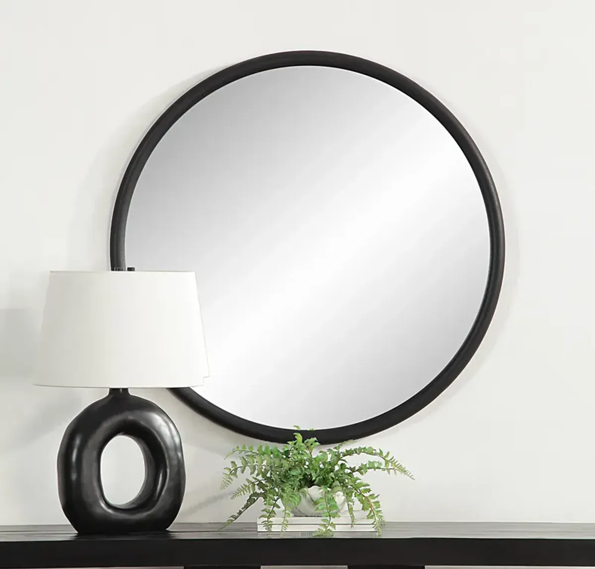 Namur 36" Tall Round Mirror, Matte Black