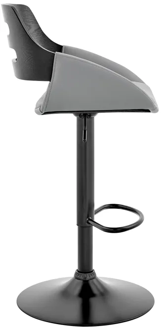 Karter Adjustable Gray Faux Leather and Black Wood Bar Stool with Black Base