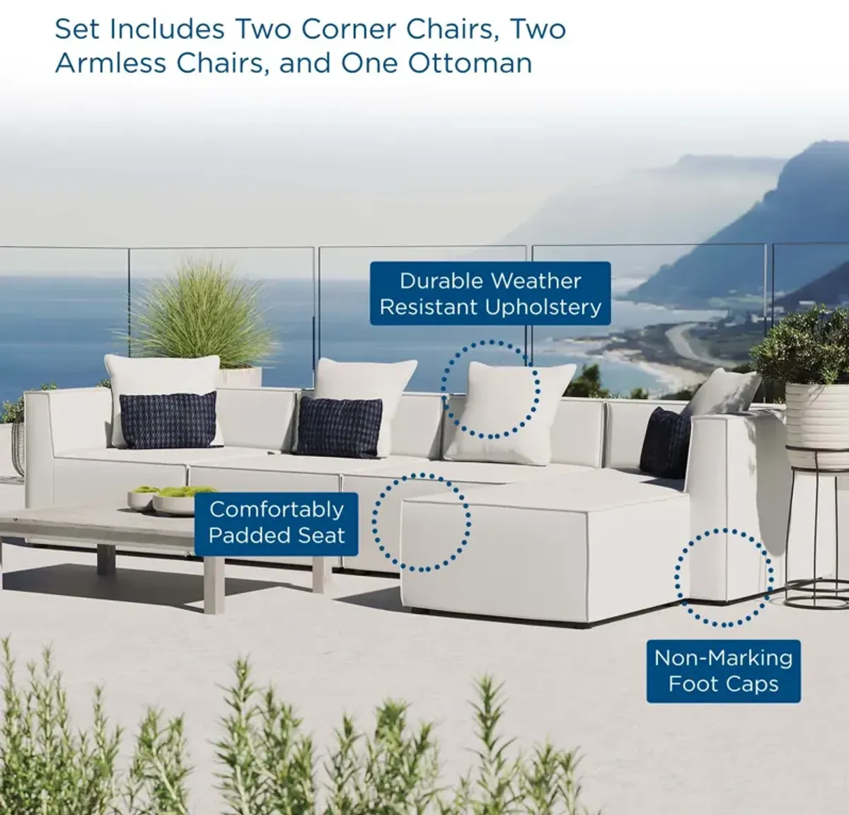 Saybrook Outdoor Patio Upholstered 5-Piece Sectional Sofa