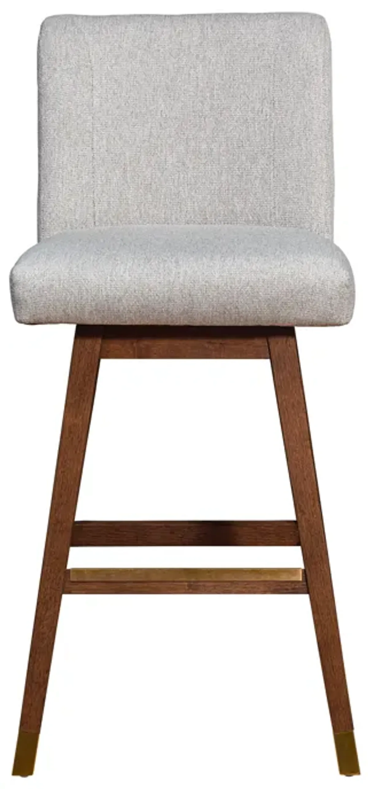 Basila Swivel Bar Stool in Brown Oak Wood Finish with Taupe Fabric