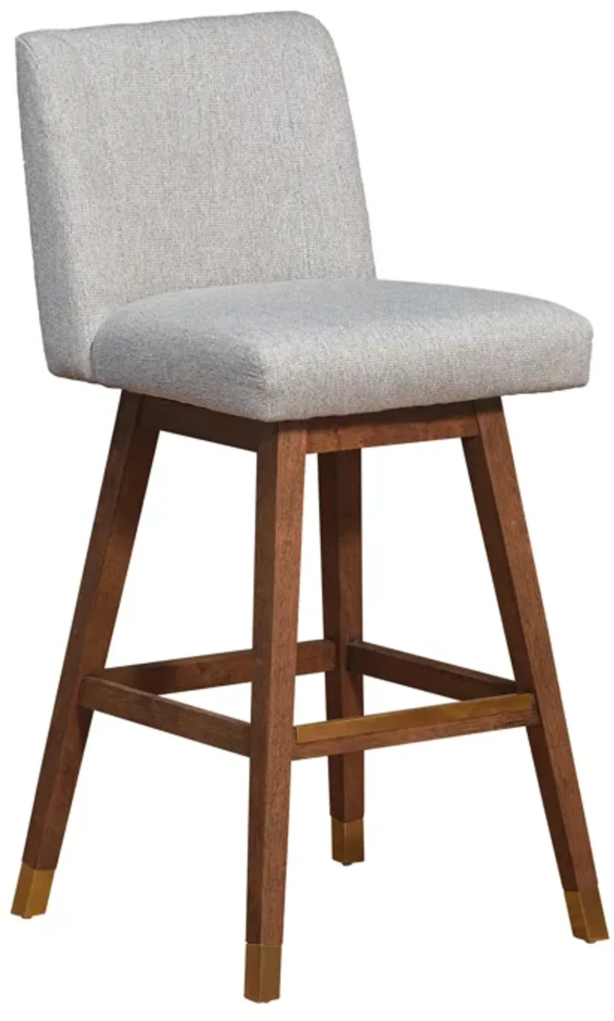 Basila Swivel Bar Stool in Brown Oak Wood Finish with Taupe Fabric