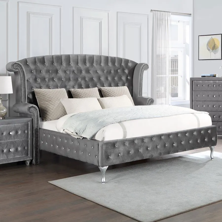 Deanna Eastern King Tufted Upholstered Bed Grey