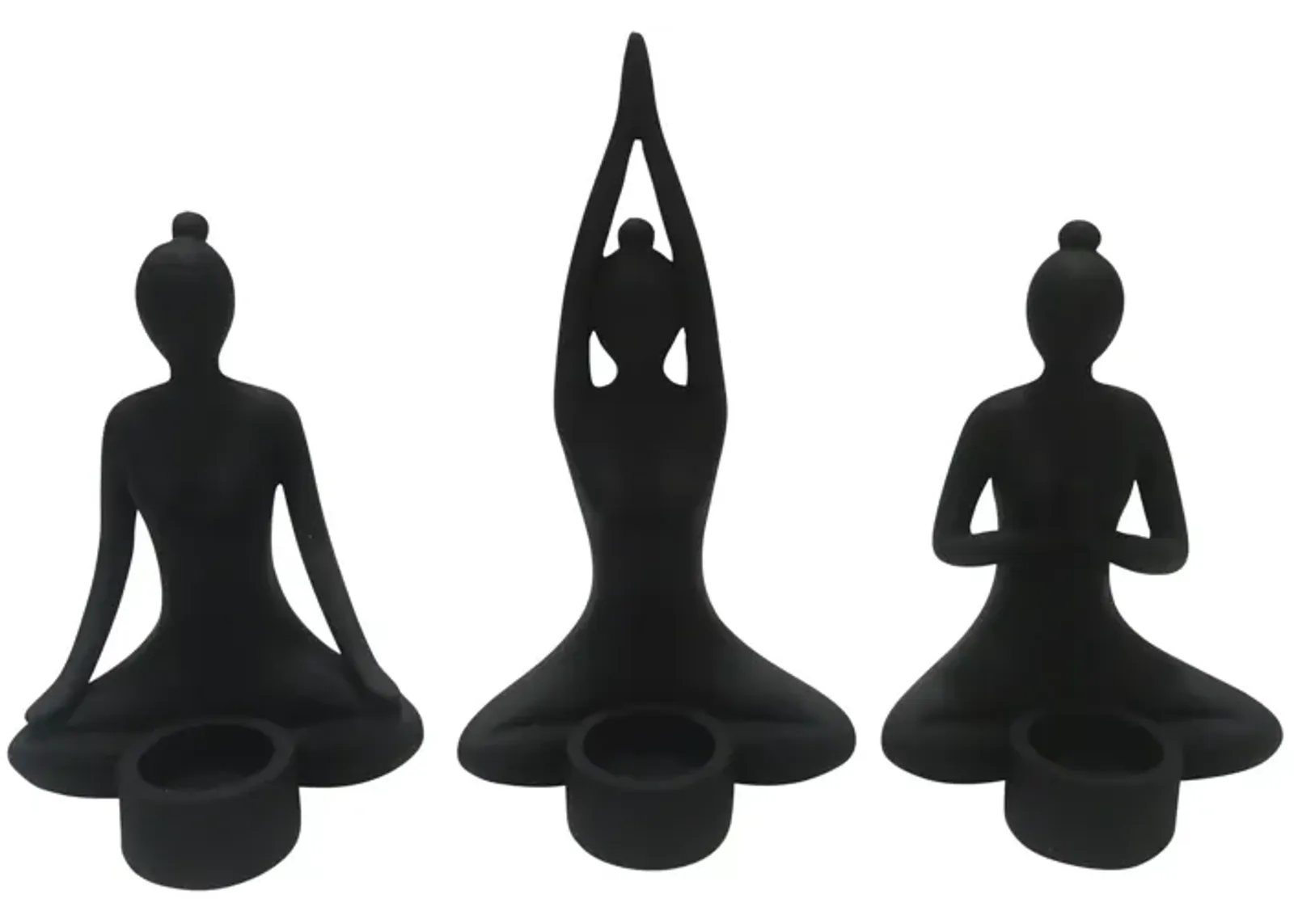 S/3 9" Resin Candle Holder,black - Set of 3