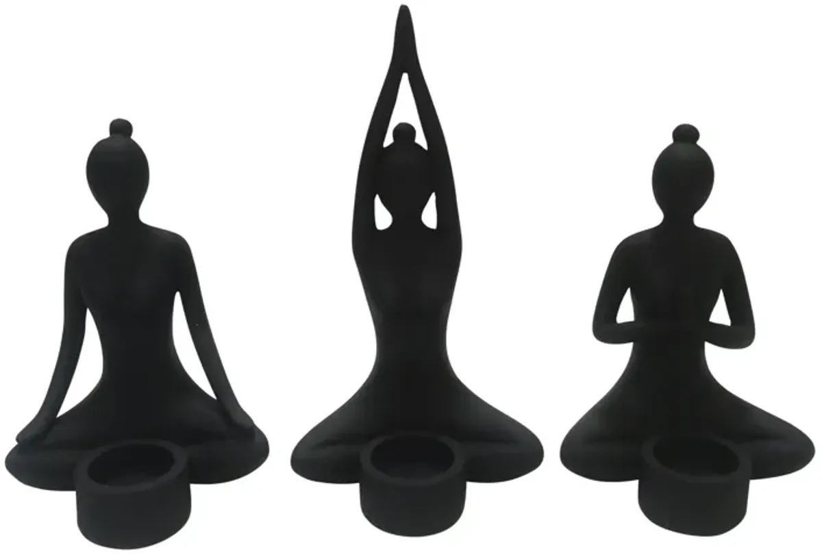 S/3 9" Resin Candle Holder,black - Set of 3