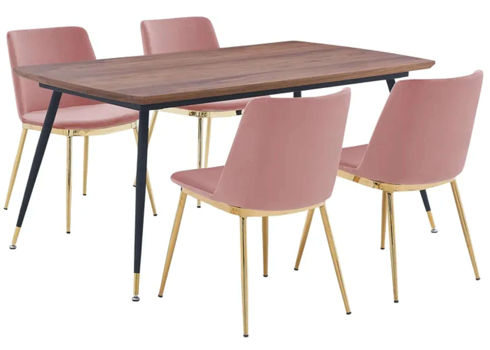 Messina Pink Velvet 5 Piece Rectangular Dining Set