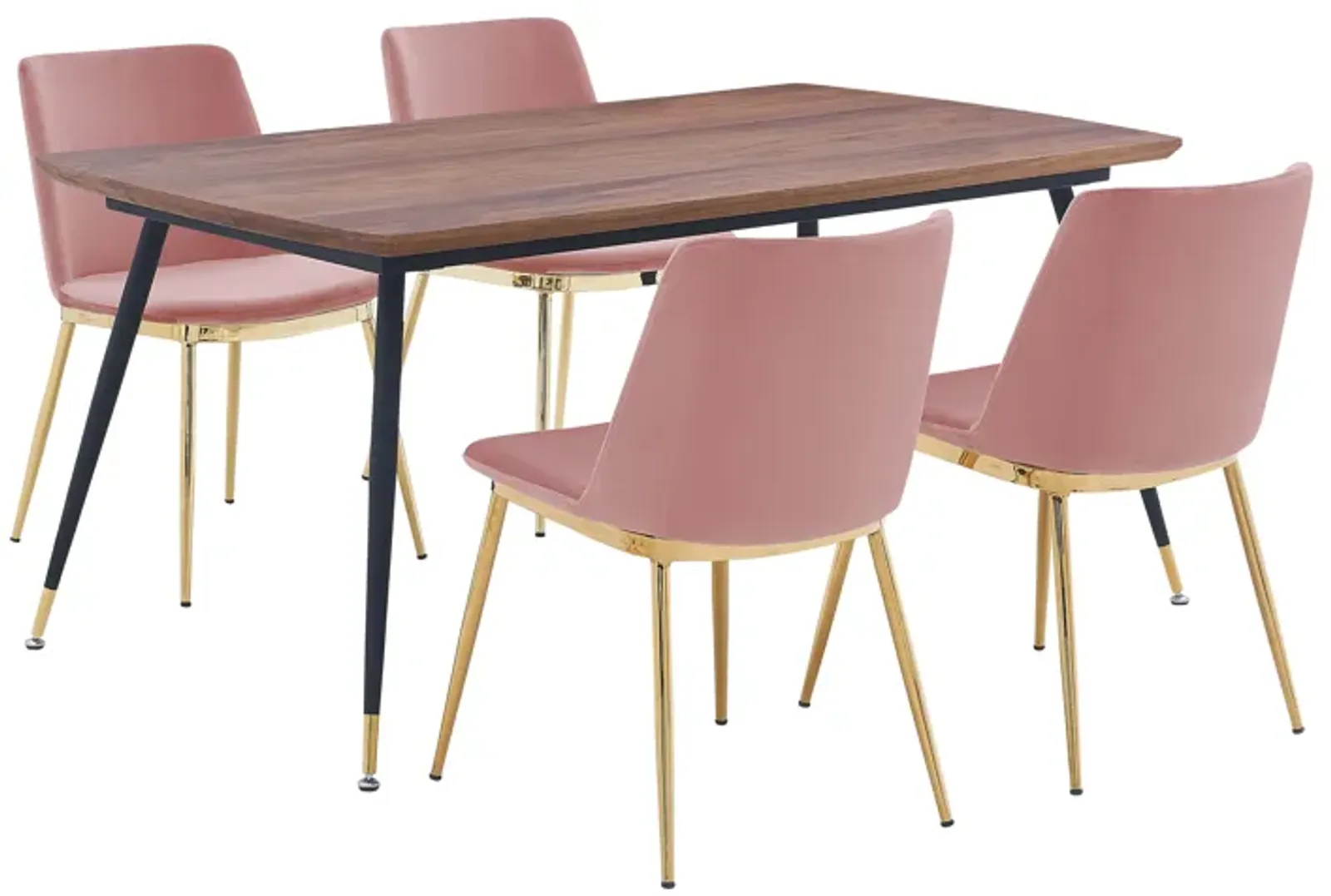 Messina Pink Velvet 5 Piece Rectangular Dining Set