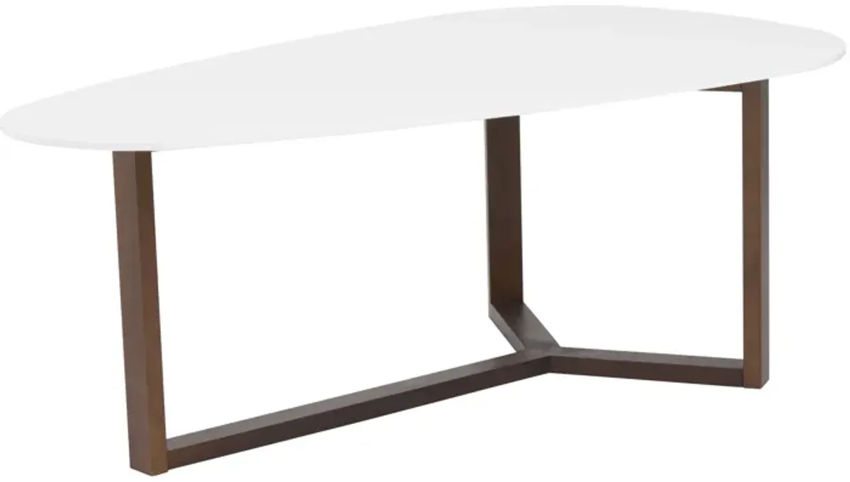 Morty Coffee Table in Matte White with Dark Walnut Base