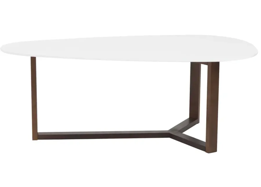 Morty Coffee Table in Matte White with Dark Walnut Base