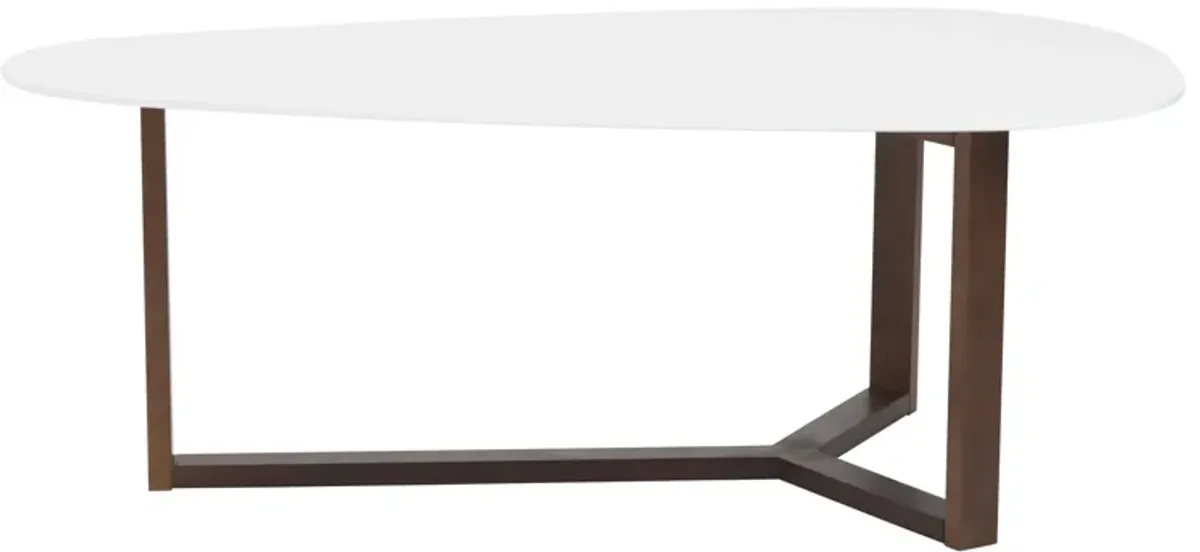 Morty Coffee Table in Matte White with Dark Walnut Base