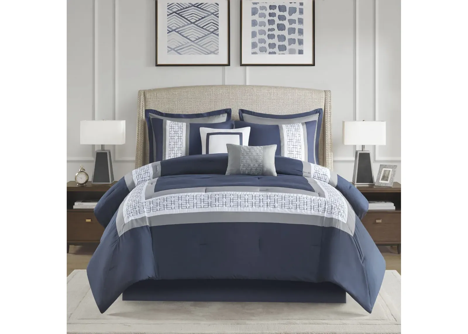 510 Design Powell Navy 8 Piece Embroidered Comforter Set