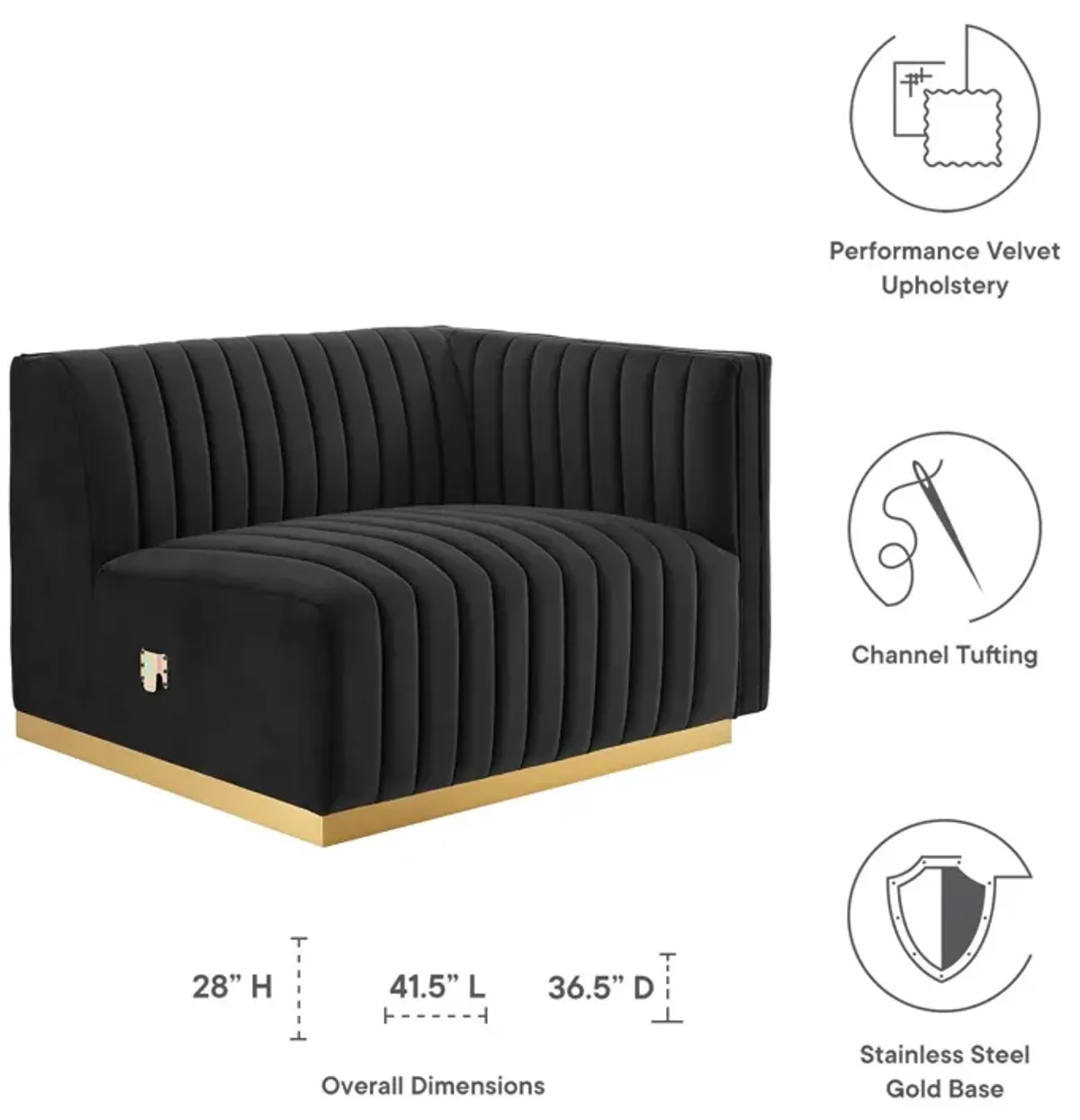 Conjure Channel Tufted Performance Velvet Right-Arm Chair