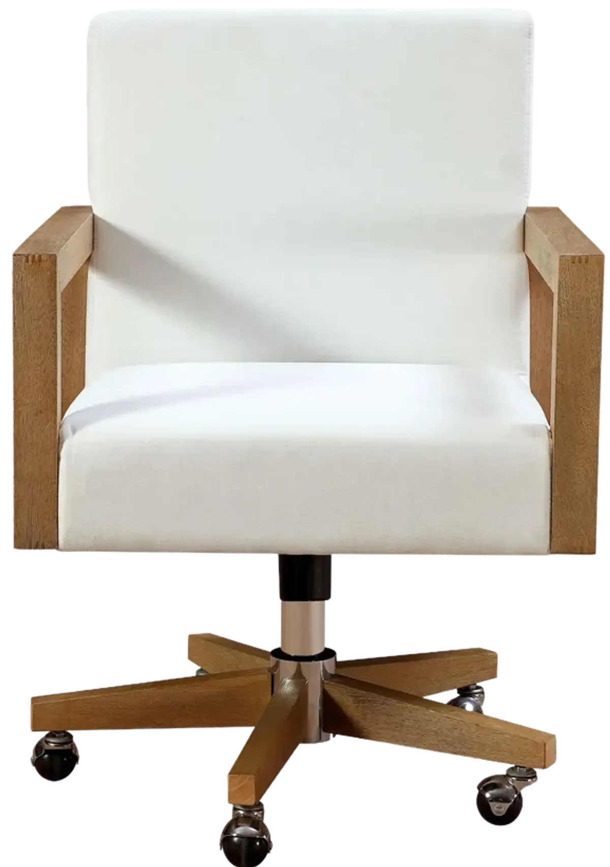 One Wood Frame Home Office Chair in Solid Wood and White Canvas