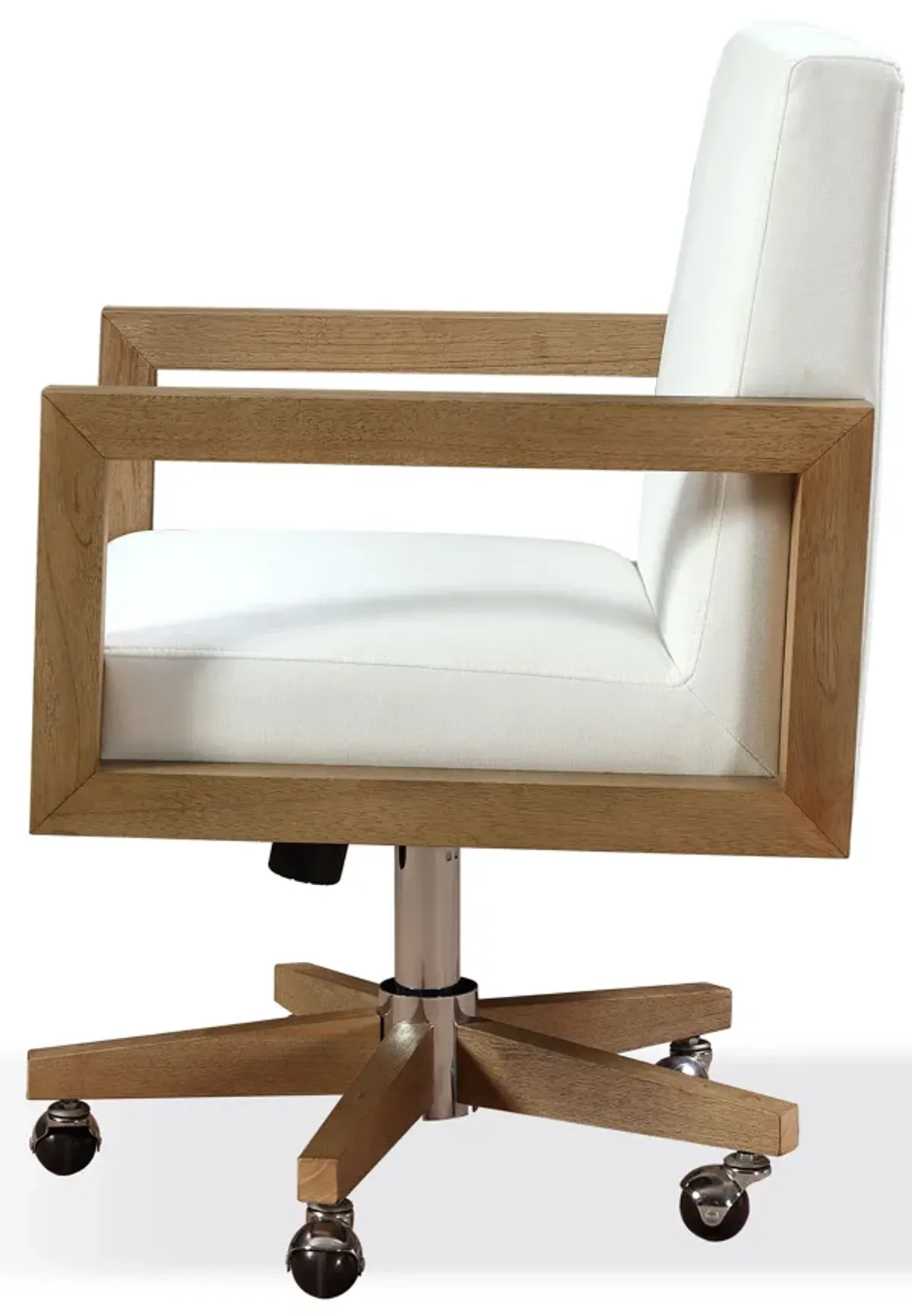 One Wood Frame Home Office Chair in Solid Wood and White Canvas