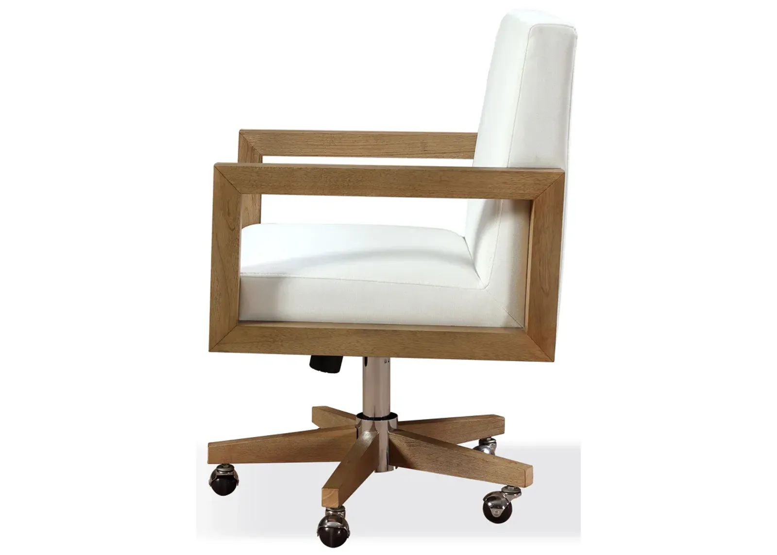 One Wood Frame Home Office Chair in Solid Wood and White Canvas