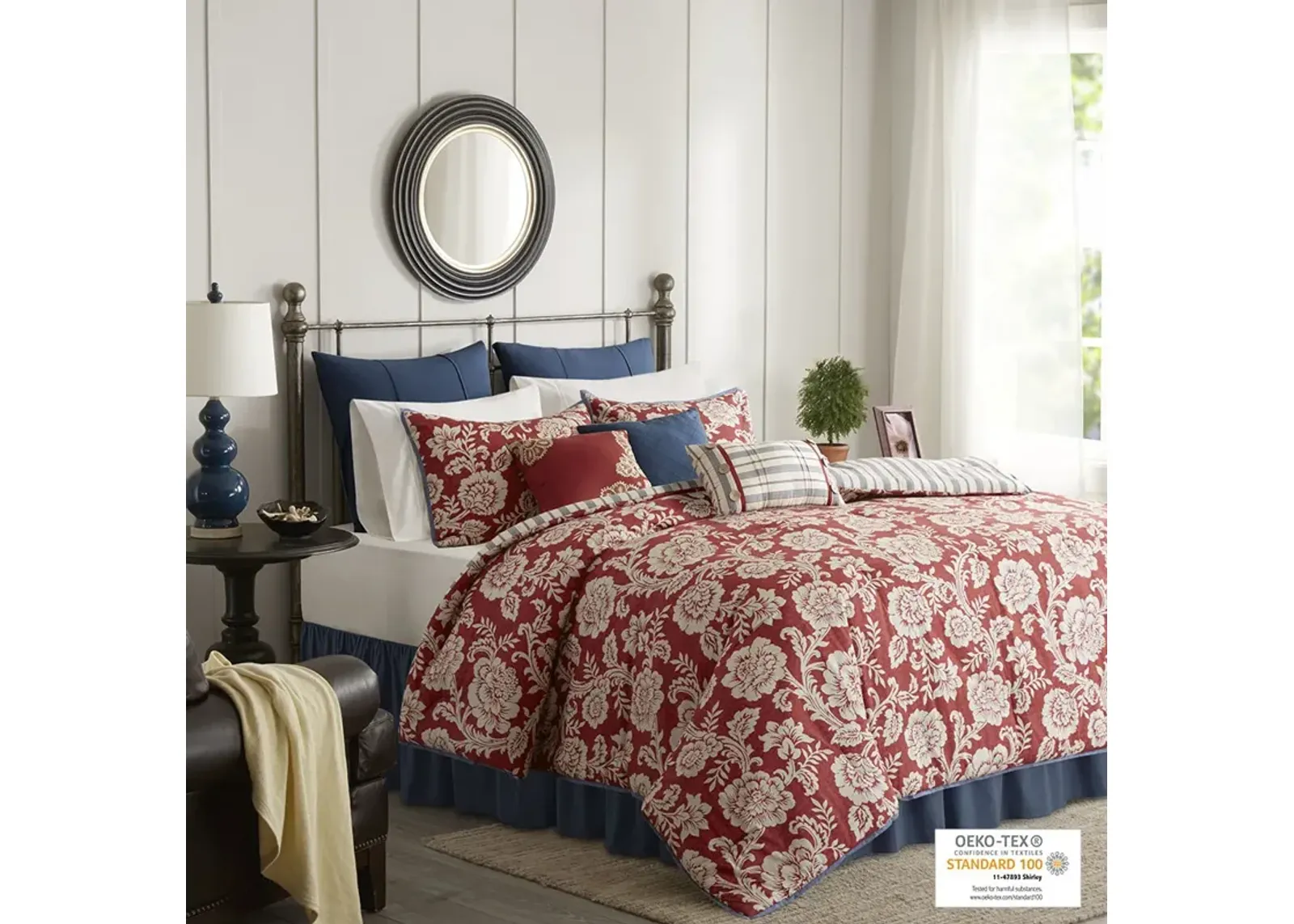 Madison Park Lucy Red 9 Piece Cotton Twill Reversible Comforter Set