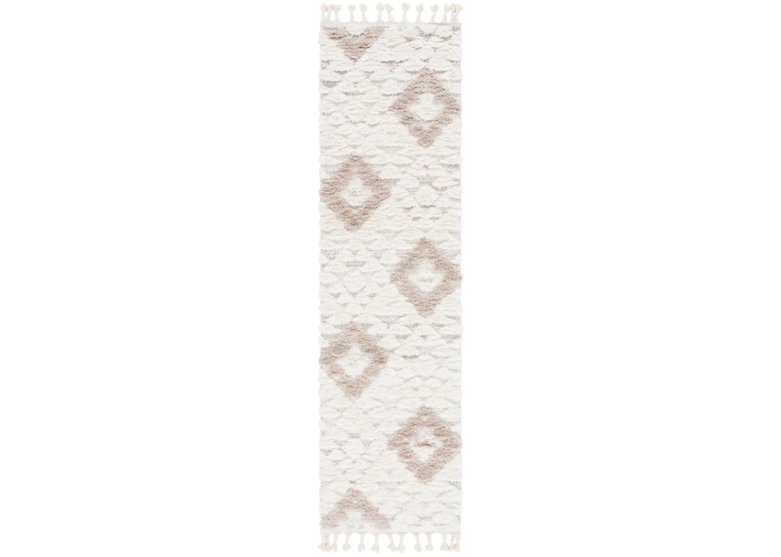 MOROCCAN TASSEL SHAG 688 IVORY  2'-3' x 8' Runner Rug