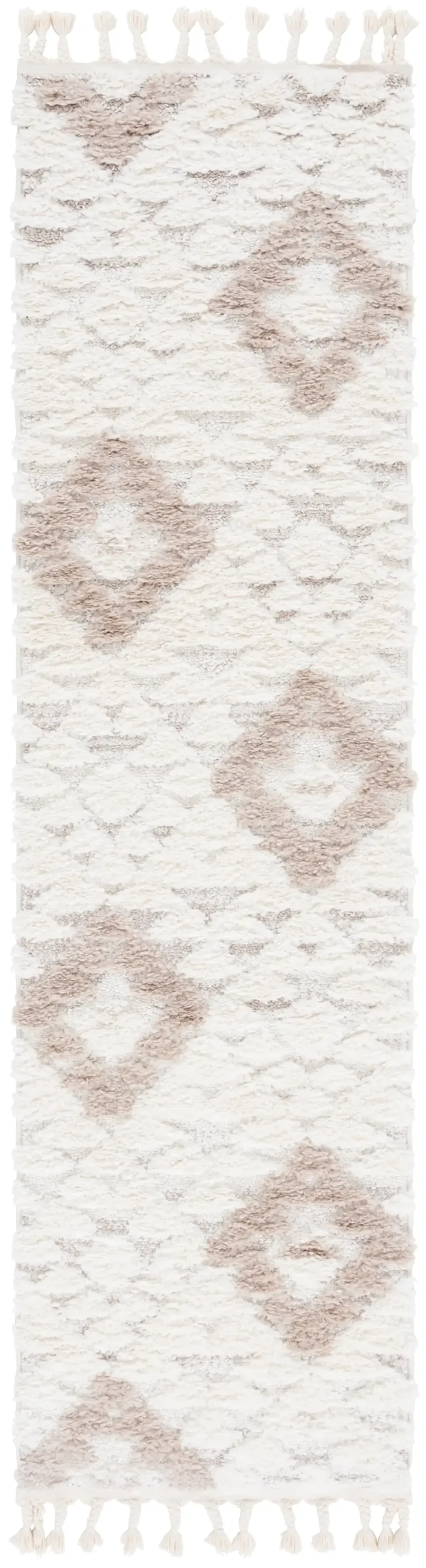 MOROCCAN TASSEL SHAG 688 IVORY  2'-3' x 8' Runner Rug