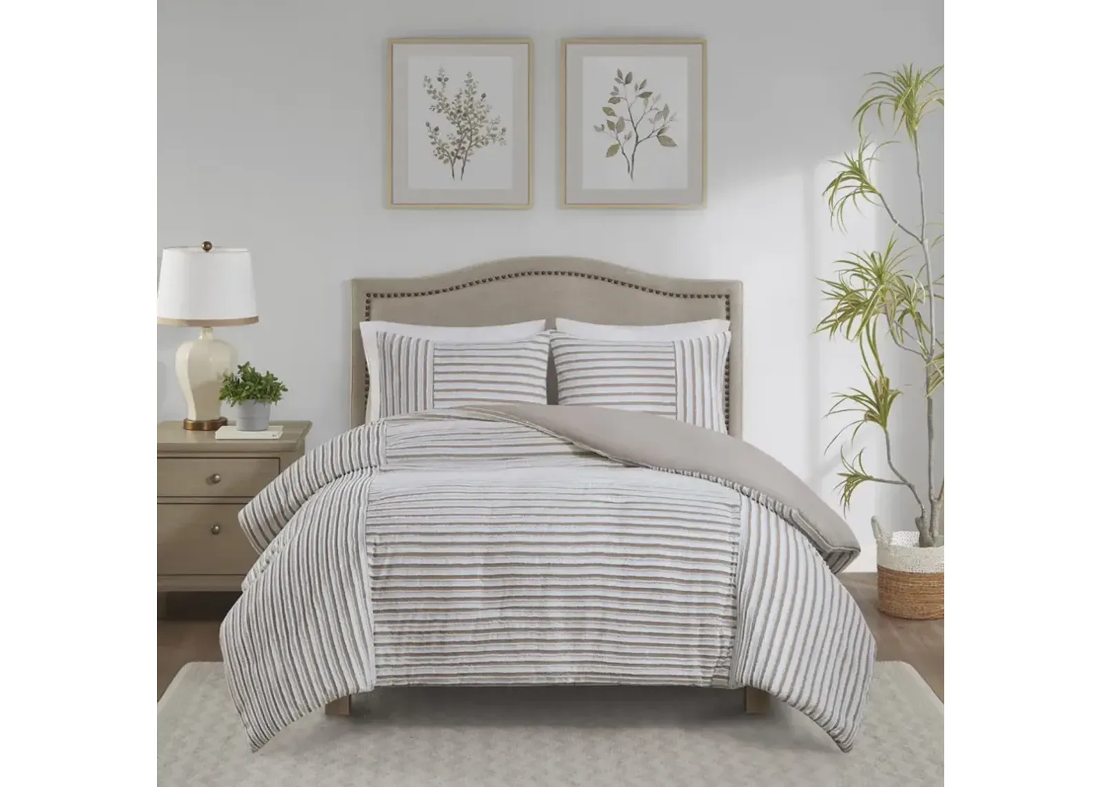 Madison Park Taylor Natural 3 Piece Clipped Jacquard Duvet Cover Set