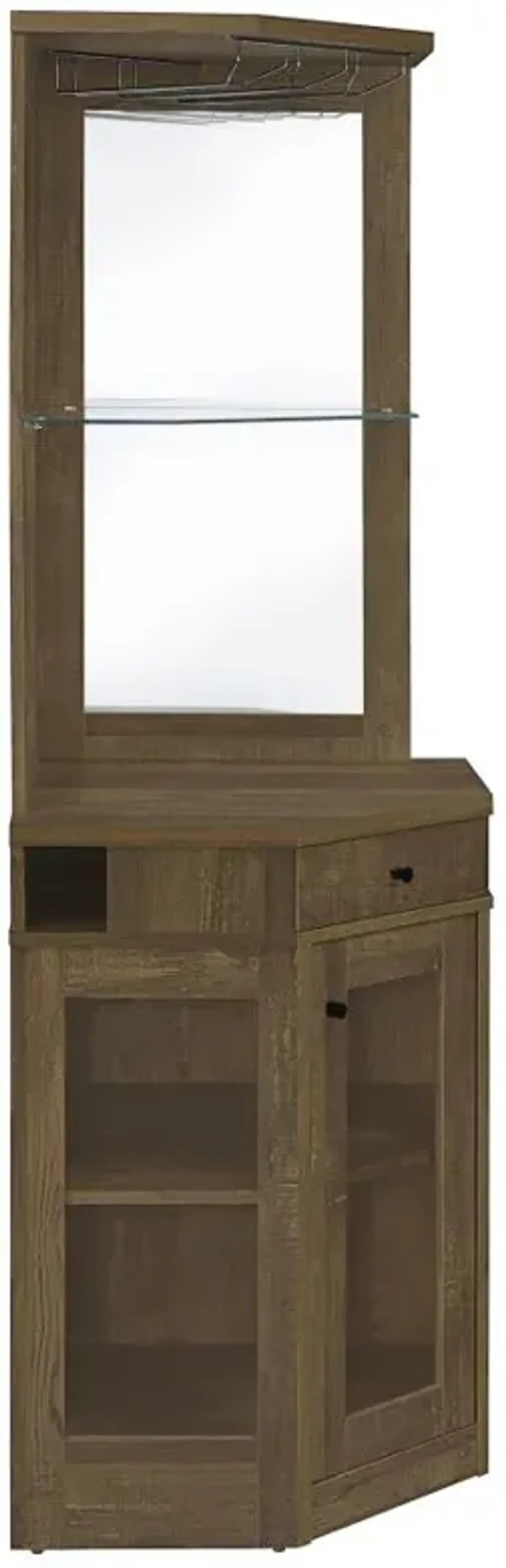 Alviso Corner Bar Cabinet with Stemware Rack Rustic Oak