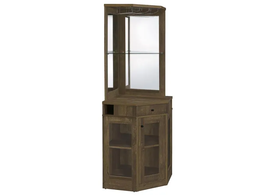 Alviso Corner Bar Cabinet with Stemware Rack Rustic Oak