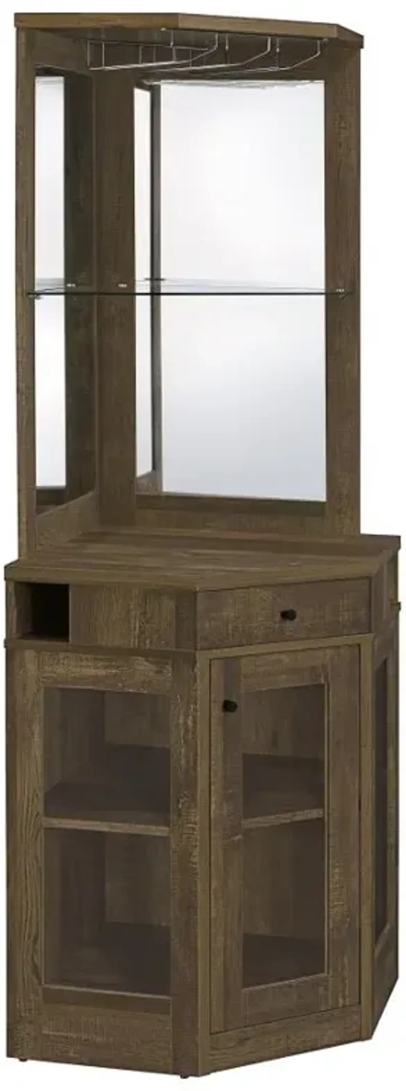 Alviso Corner Bar Cabinet with Stemware Rack Rustic Oak