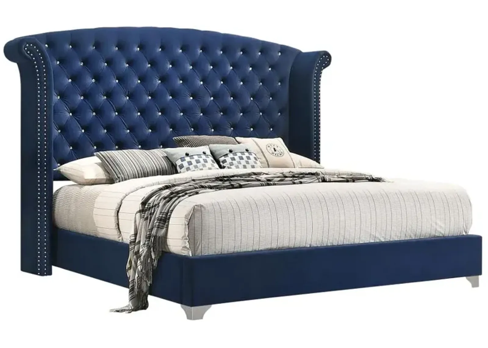 Melody Eastern King Wingback Upholstered Bed Pacific Blue